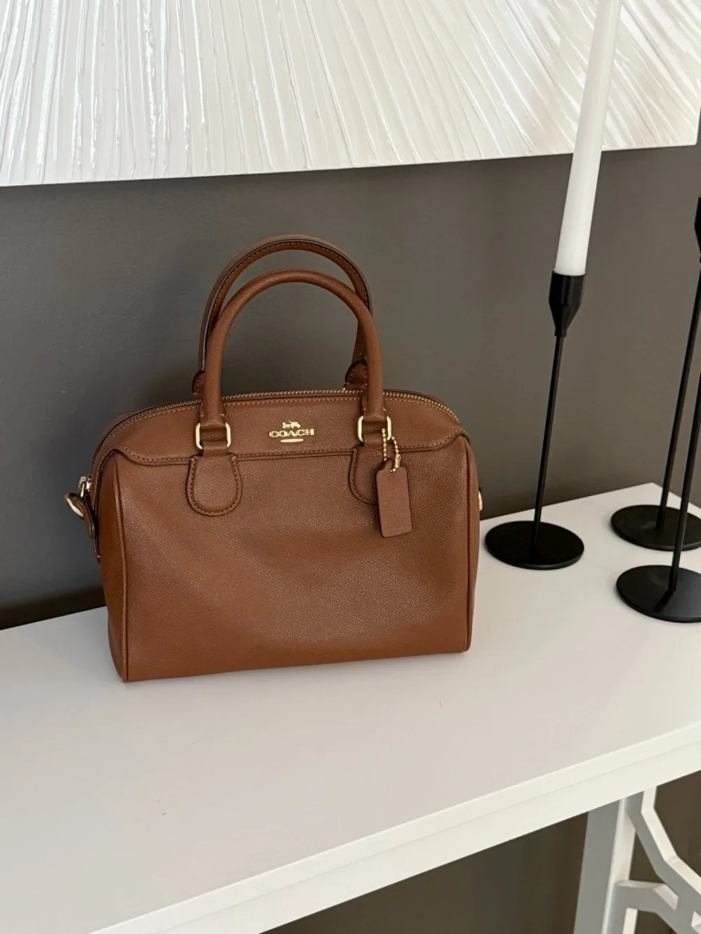 Coach Rowan (mid size) in a tan/Carmel color with gold hardware. Used twice. - Picture 1 of 5